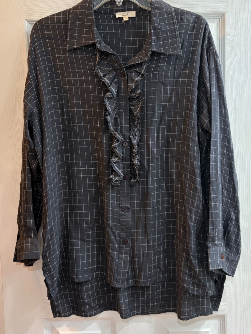 New Easel Oversized Shirt Dress Tunic Button Up Top Black Size Small Hi Low - Picture 3 of 7